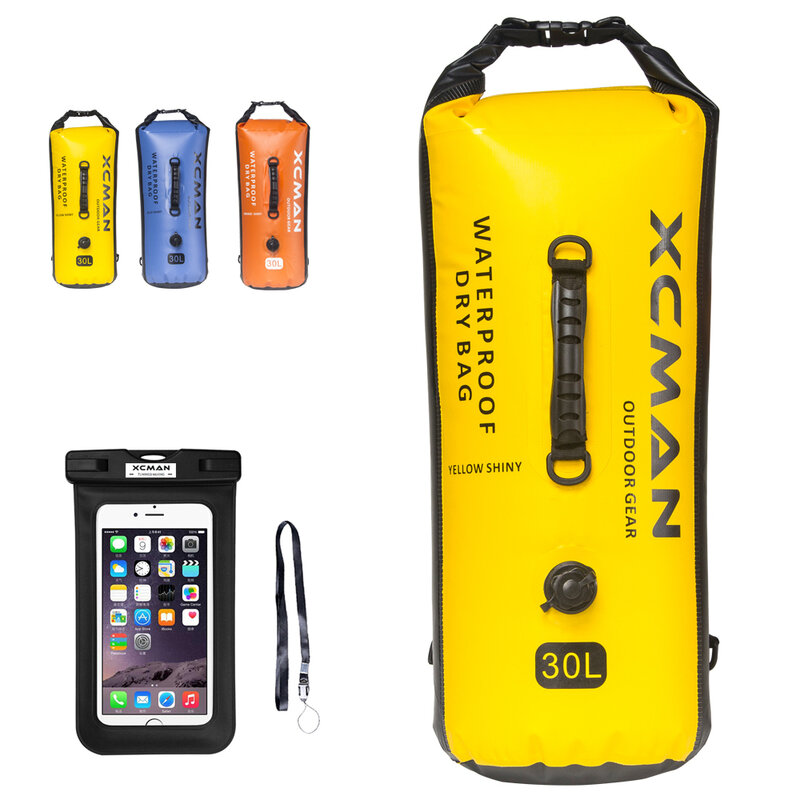 XCMAN-saco impermeable de 30l, bolsa seca para canoa, Camping, kayak, impermeable, con válvula de aire y correas dobles