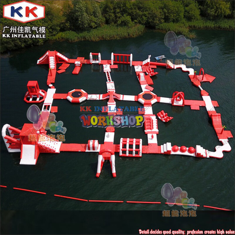 KK-Parque aquático inflável para crianças e adultos, tipo inflável, brinquedos flutuantes, cor vermelha e branca