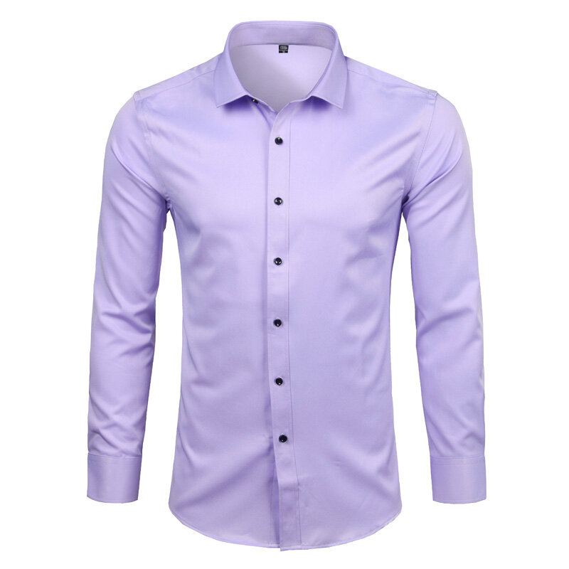 Camisa de vestir de fibra de bambú púrpura para hombre, camisa de manga larga ajustada, no de hierro, de fácil cuidado, Formal, nueva marca, 2023