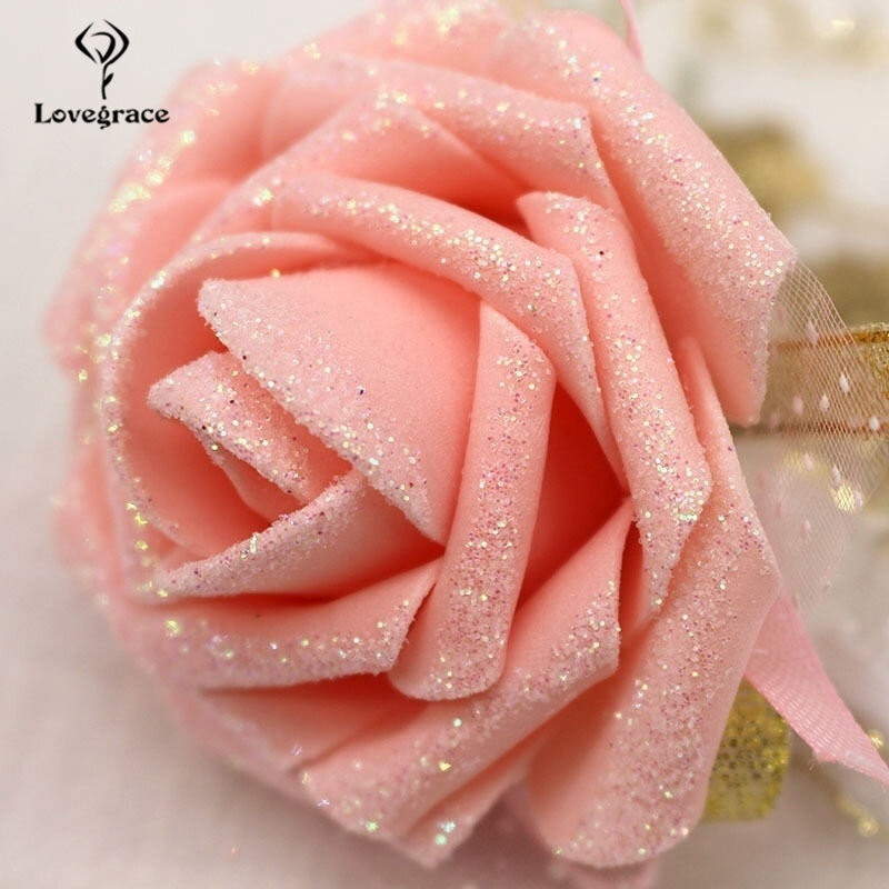 Lovegrace-pulsera de rosas artificiales para novia, ramillete de flores para muñeca, pulseras de boda para dama de honor, accesorios, suministros, 8 colores