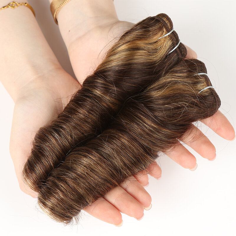 Elegante duplo desenhado onda solta cor p4/27 p6/27 p1b/30 p4/30 pacotes de cabelo humano remy brasileiro 1 pçs onda de hollywood feixes de cabelo