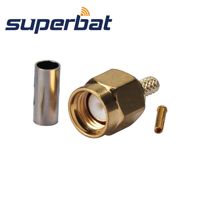 Superbat 10pcs RP-SMA Crimp Male(Female Pin) for Cable RG174,RG188A,RG316, LMR100