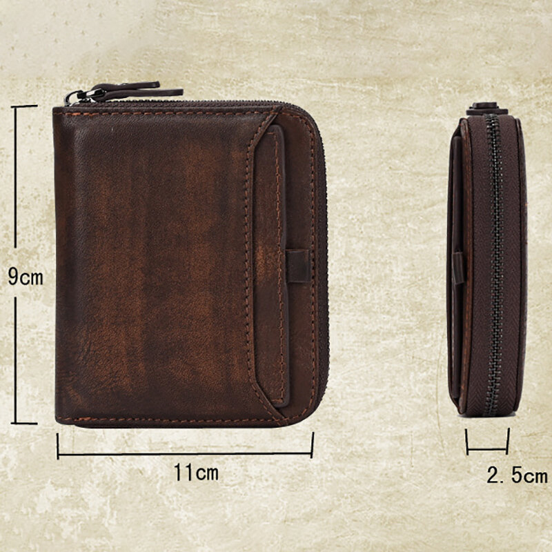 AETOO-cartera pequeña de piel de vaca para hombre, billetera pequeña informal con cremallera vertical, estilo retro