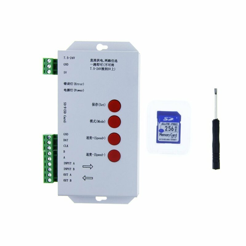 T1000S SD カード WS2801 WS2811 WS2812B LPD6803 LED 2048 ピクセルコントローラ DC5 〜 24 V T-1000S RGB コントローラ