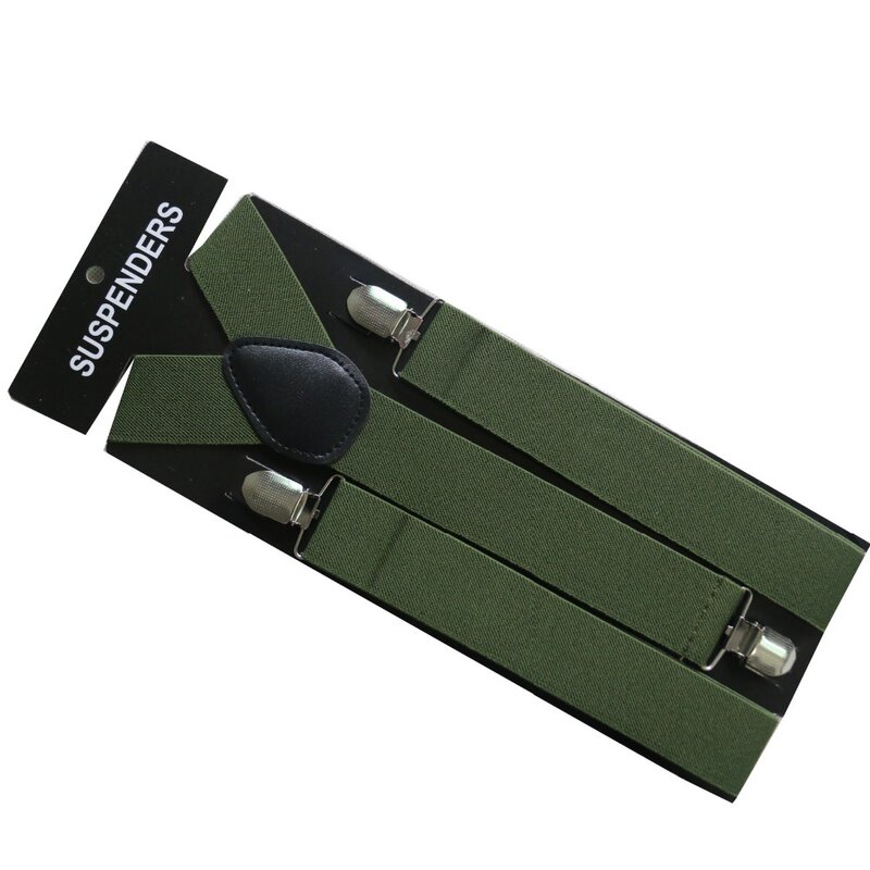 FOXMOTHER-Suspensórios ajustáveis com clip largo para homens, cor lisa verde do exército, 3,5 cm, novo