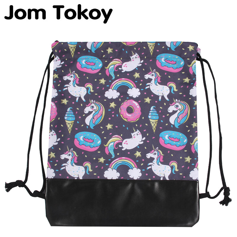 Jom Tokoy, mochila con cordón, nueva impresión 3D, mochilas escolares, diseño de unicornio, bolsa con cordón para mujer