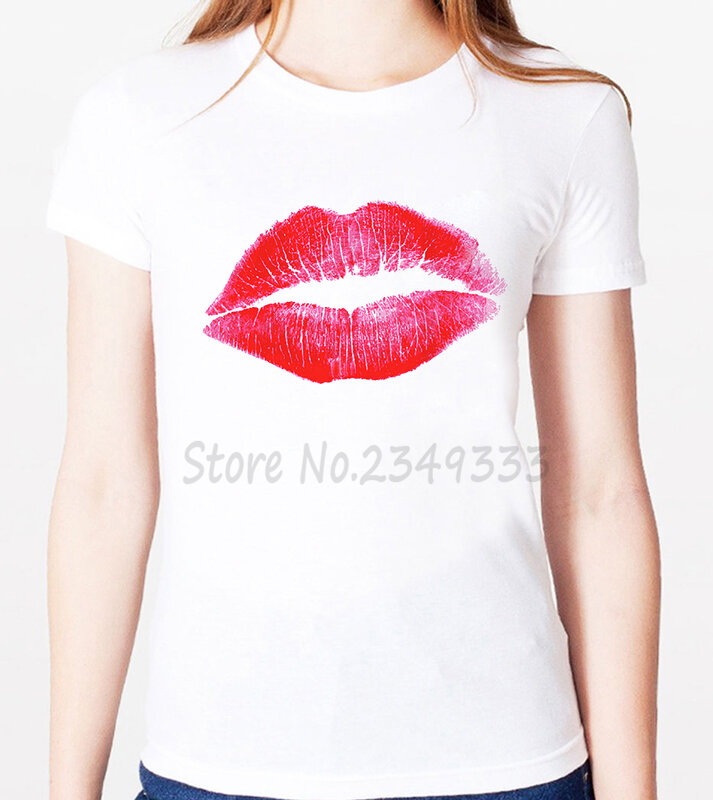 lipstick Print Women tshirt Modal Casual Loose Funny t shirts For Lady Top Tee SH-75