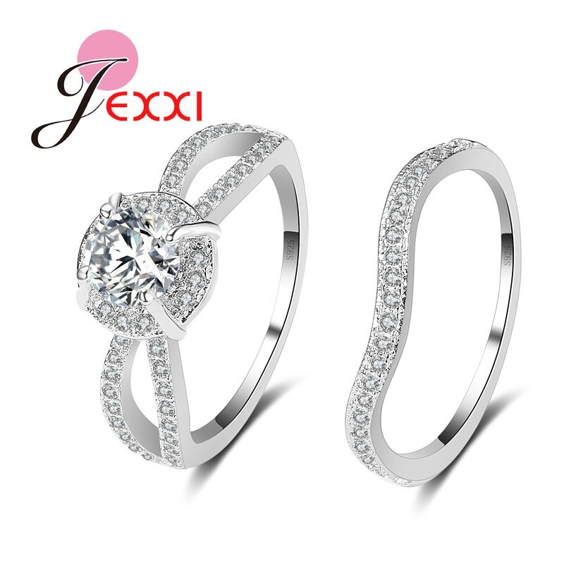 Perhiasan pernikahan dicap 925 cincin jarum perak murni untuk wanita cincin jarum perak zirkon putih cincin pernikahan perhiasan pesta