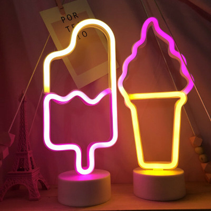 Светодиодный неоновый светильник для мороженого, ночник, неоновый, желтый, для украшения дома, спальни