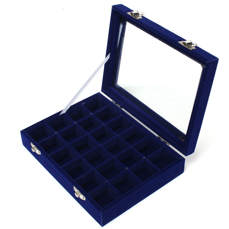 24 rejilla de terciopelo con vidrio Llevar casos de caja de herramientas para joyería organizador de almacenamiento reloj de pulsera almohada hebilla
