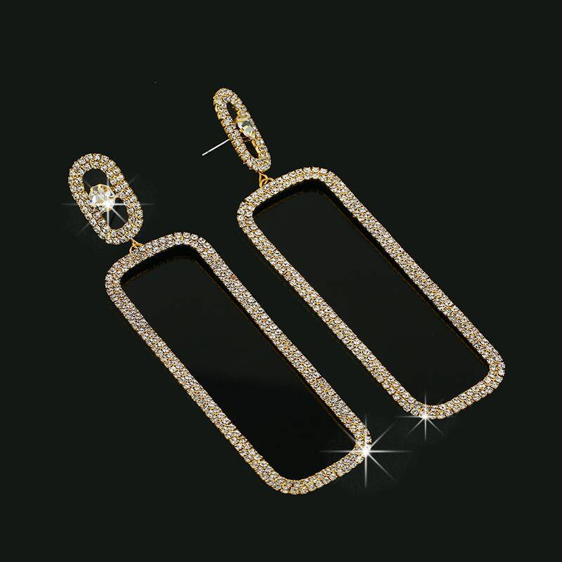 Nova chegada 2020 luxo espumante longo geométrico cristal cupchain balançar brincos para mulheres strass simples fahion jewelrye090