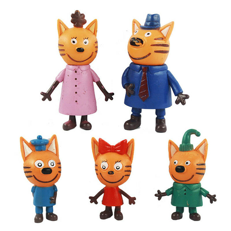 子供のためのロシアの漫画の置物,5ピース/バッグ,6〜8cm,アクション,ケーキの置物,ベーキングの装飾,3つの小さな子猫のモデル