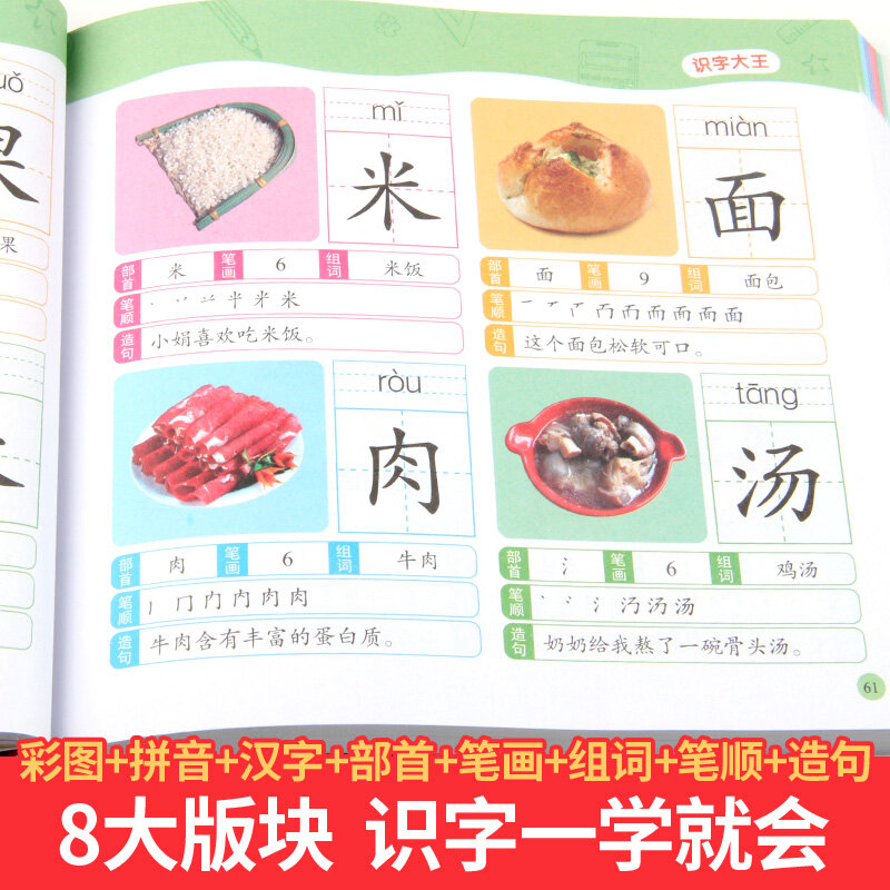 Nowe 1280 dzieci w wieku przedszkolnym czytają książkę czytania i pisania pociągnięcie książki chiński znak/pinyin/kolejność uderzeń dla dzieci