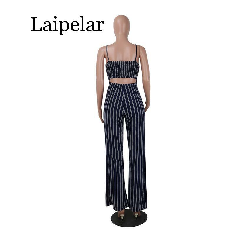 Elegant Striped Sexy Spaghetti Strap Rompers Womens Sets Sleeveless Backless Bow Casual Wide legs Jumpsuits Leotard Overal