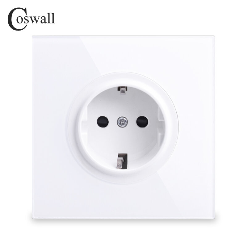 Coswall PureกรอบEUรัสเซียสเปนWall Socket Outletมีสายดินป้องกันเด็กล็อคสีขาวสีดำสีเทาทอง