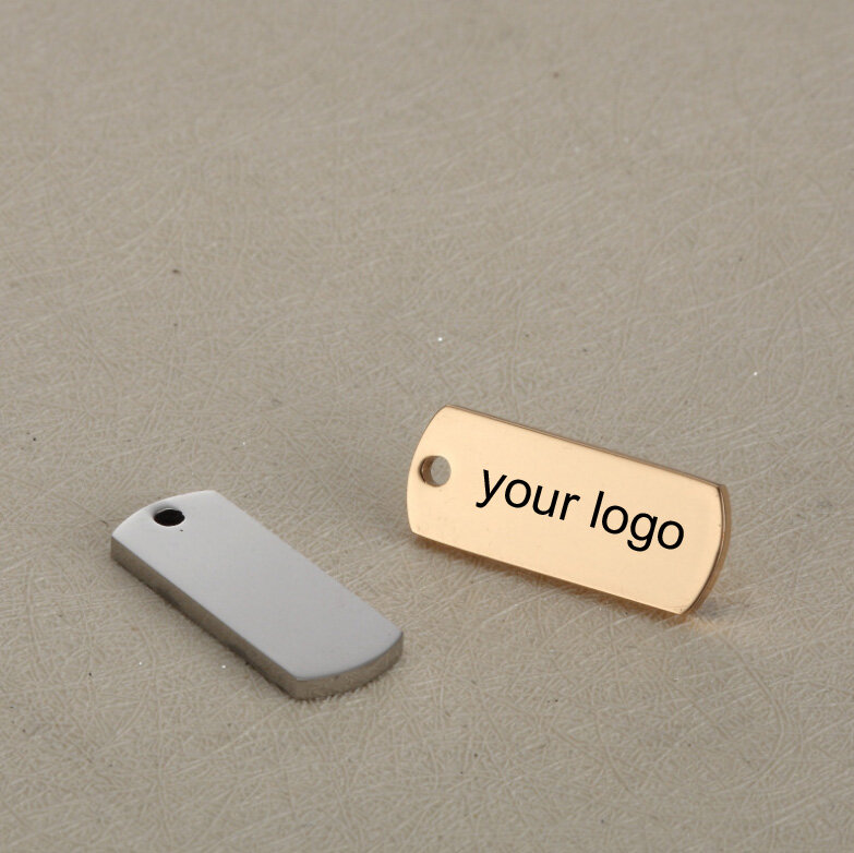 8*20mm Rectangle Tag Custom Stainless Steel Charm-Customized Charms Engrave Laser your own logo