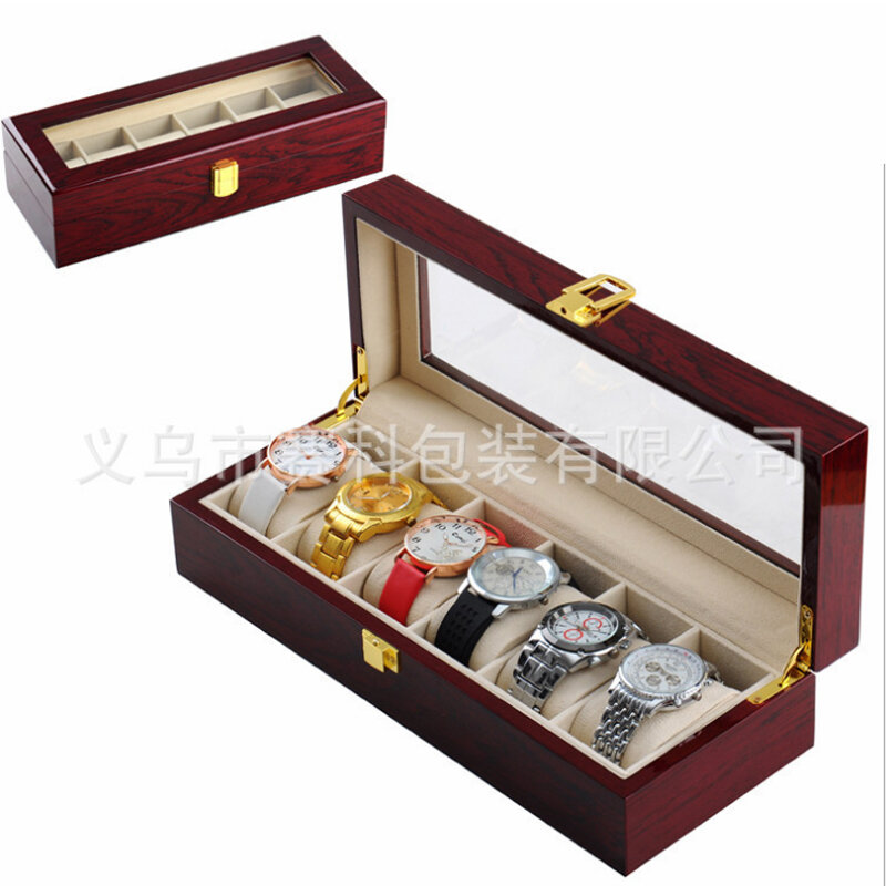 Caixa de madeira alta qualidade 6 slots relógio relógios elegante luxo jóias exibição armazenamento organizado caixa para relogio