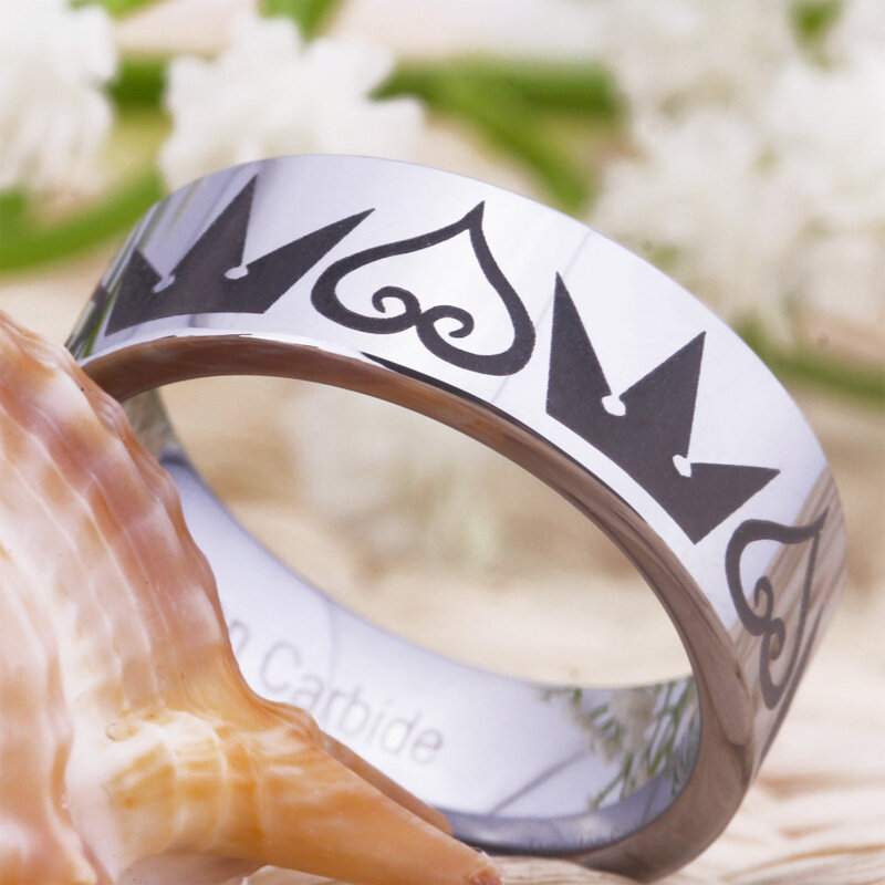남성용 클래식 웨딩 밴드 반지 여성용 약혼 텅스텐 반지 킹덤 하트 & 크라운 디자인 파티 주얼리 기념일 선물