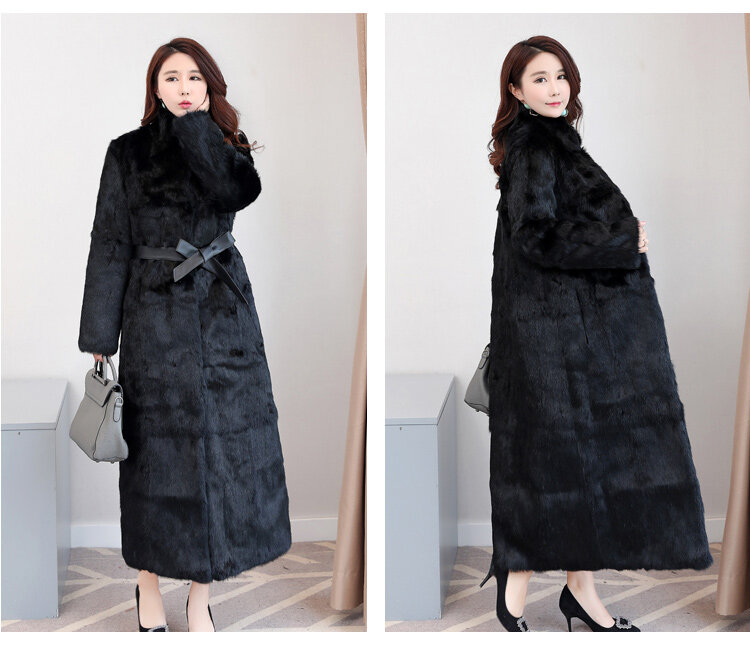 Manteau en fourrure de lapin entier x-long – Noble, veste en vraie fourrure naturelle pour femmes, vêtements d'extérieur, livraison gratuite, Z396A, 2023
