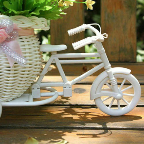 ¡Novedad de 2019! Cesta de flores decorativa para bicicleta, triciclo de plástico blanco con diseño de bicicleta, cesta de flores, macetas de decoración para fiestas