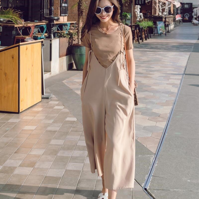 Bohemian Jumpsuit 2019 Summer Wide Leg Pants With Straps Chiffon Female Overalls Paysuits Boho Loose Dungarees For Women DD2108