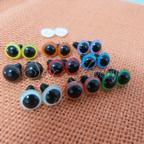 12mm ronde plastic veiligheid speelgoed ogen met ringen kleur door willekeurig