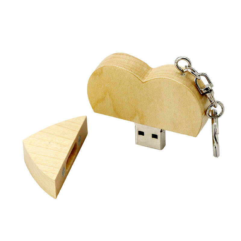 Wooden Heart Keyring Pen Drive USB Flash Drive 32GB 16GB Pendrive U Stick USB 2.0 Memory Stick Storage Customize Wedding Gift