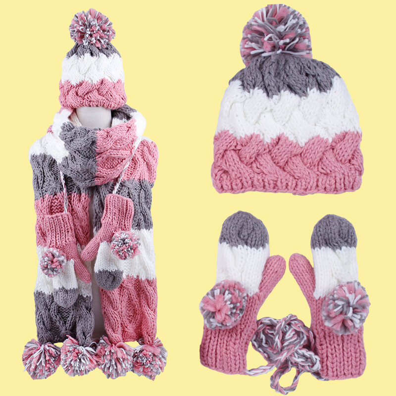 CIVICHIC-Conjunto de guantes de punto para mujer, bufanda colorida con borla, chal, Pompón, manoplas gruesas de terciopelo, regalo de moda, SH176
