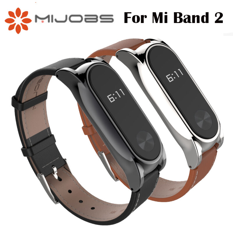 Mijobs Strap For Xiaomi Mi Band 2 Leather Strap Wrist Straps Screwless Bracelet Smart Band Replace Accessories For Mi Band 2