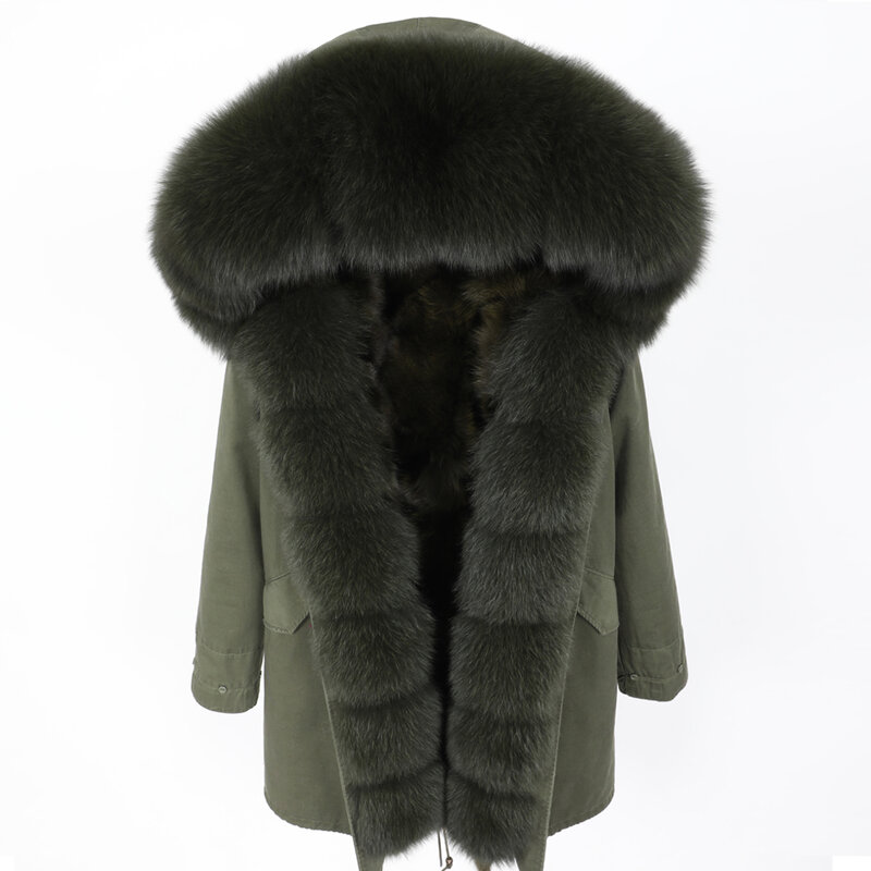 Maomaokong winter Real fox big fur collar plus liner Parker Medium and long section Detachable thick liner coat Park coat