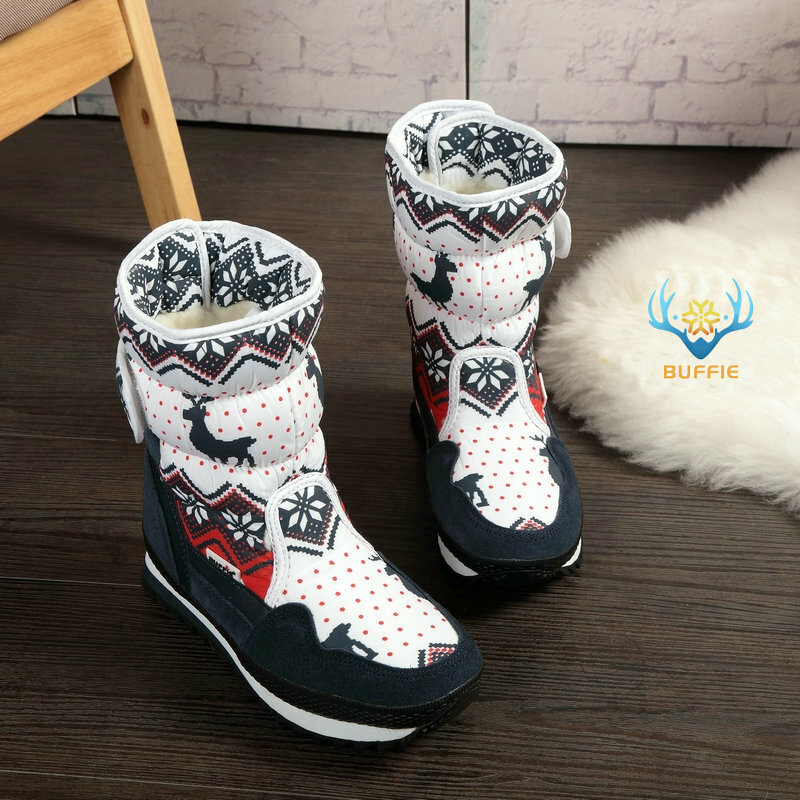 Women winter boots Lady warm shoes snow boot 30% natural wool insole cow suede toe plus size 35- 41 Christmas Deer free shipping