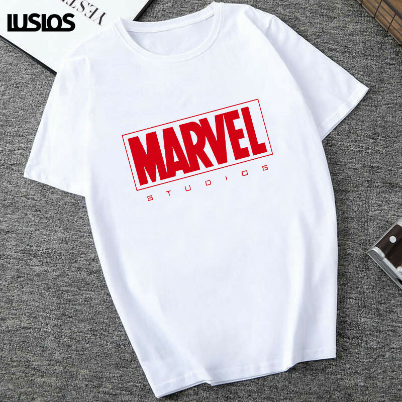 LUSLOS THE AVENGERS Print T Shirt for Women Summer 2019 Plus Size Casual Round Neck Tee Tops Marvel Print Femme White T-Shirts