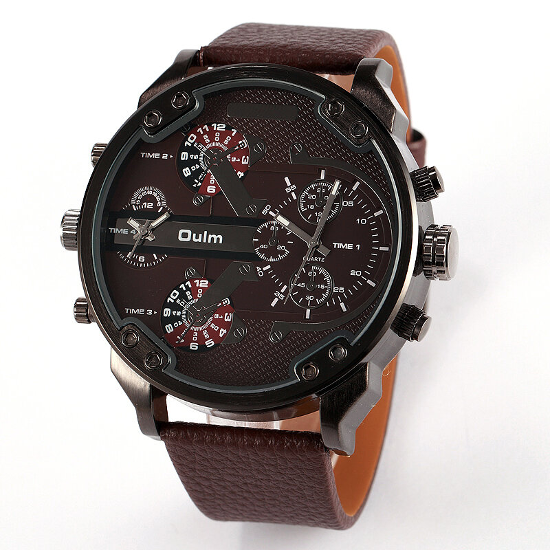 5.6cm fajne duże etui męskie zegarki człowiek Top luksusowa marka OULM zegarek kwarcowy dla mężczyzn Dual Times wojskowy relogio masculino męski zegar