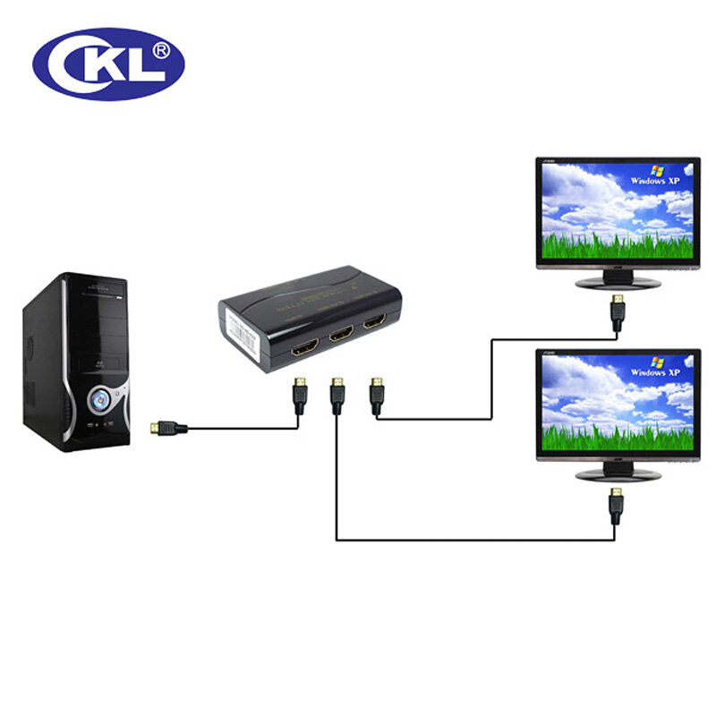 Divisor mini hdmi ckl com suporte de 1.4v 3d 1080p, 2 portas, 1*2, para pc e monitor