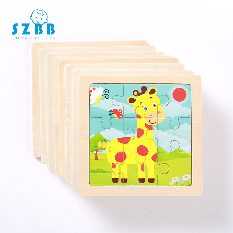 Sz 스팀 나무 지그 소 퍼즐 장난감 만화 동물 조기 교육 어린이를위한 아기 키즈 교육 퍼즐 장난감