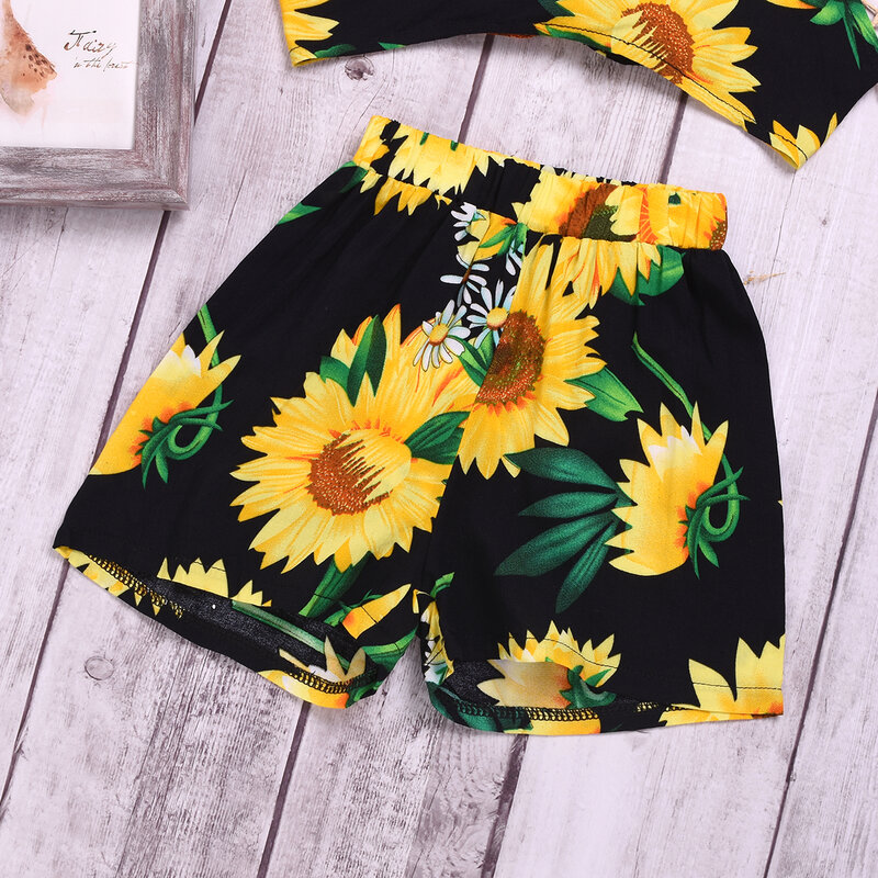 2 stücke Neugeborenen Baby Mädchen Sunflower Kleidung Crop Tops Kurzen Hosen Outfit Sommer
