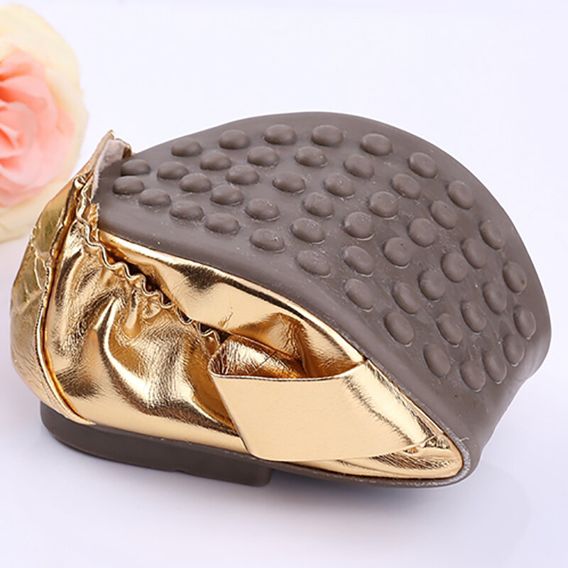 USHINE-zapatos dorados de cuero para mujer, calzado suave para entrenamiento de Yoga, Ballet y danza del vientre
