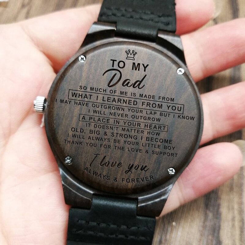 TO MY DAD I LOVE YOU ALWAYS & FOREVER แกะสลักนาฬิกาไม้นาฬิกาข้อมือสำหรับผู้ชายไม้ของขวัญของขวัญวันเกิดส่วนบุคคลนาฬิกาข้อมือนาฬิกา