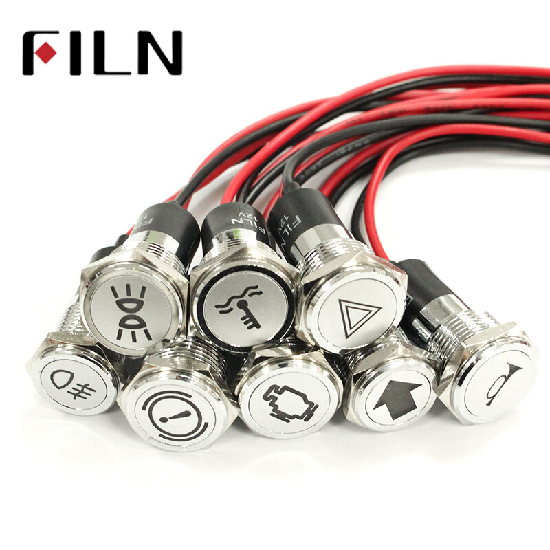 Filn-indicador led FL1M-16FW-C para salpicadero de coche, señal de símbolo de aplicación, piloto, 16mm, 12v