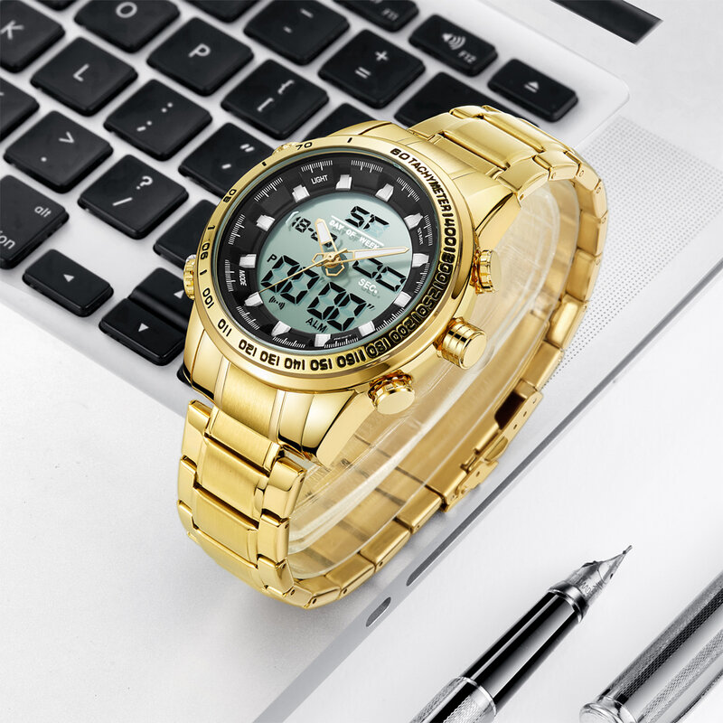 2023 cyfrowy zegarek mężczyźni luksusowej marki MIZUMS mężczyźni Sport zegarki wodoodporny stalowo-złoty zegarek kwarcowy męska wojskowy Relogio Masculino