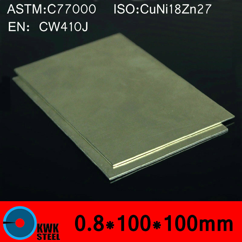 Placa de cobre cuproníquel de 0,8x100x100mm, placa de C77000, CuNi18Zn27, CW410J, NS107, BZn18-26, certificado ISO, envío gratis