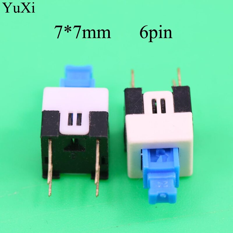 Yuxi-micro interruptor eletrônico, 7x7mm, 7x7mm, 6 pinos, para alimentação táctil, com fecho automático, botão de travamento/desligamento, atacado