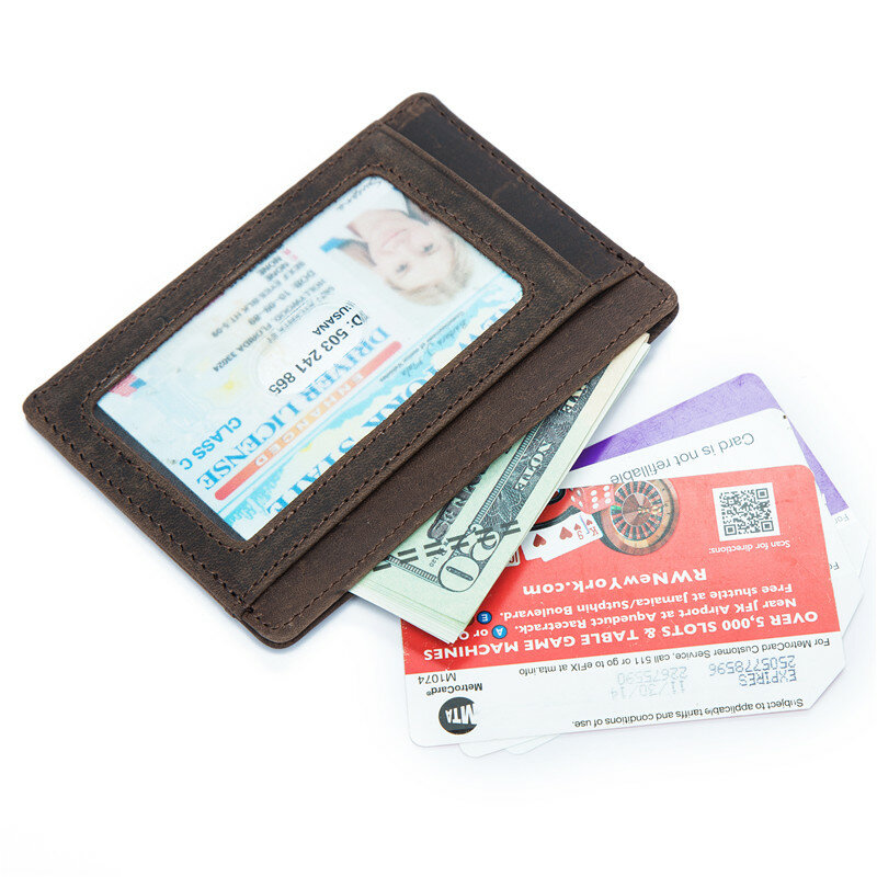 Porte-cartes unisexe mince rétro, cuir véritable, cuir de vachette souple, mini sac à main fin pour cartes bancaires de crédit, petits portefeuilles pour hommes et femmes