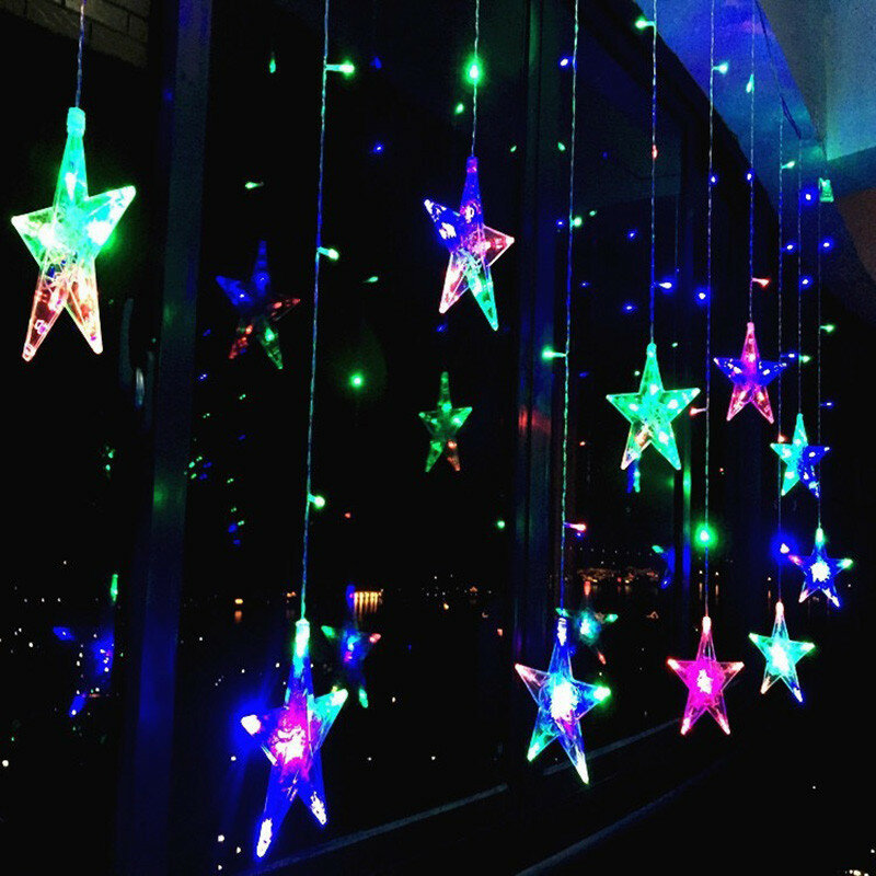 FGHGF LED String Lichter Pentagramm Stern Vorhang Licht Fee Hochzeit Geburtstag Weihnachten Beleuchtung Indoor Dekoration Licht 220 V IP44