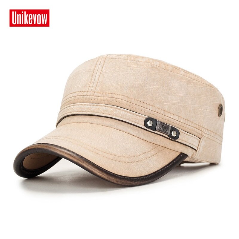 Кепка UNIKEVOW в стиле милитари для мужчин, винтажная шапка из 100% хлопка с плоским верхом, с козырьком из искусственной кожи, в стиле милитари