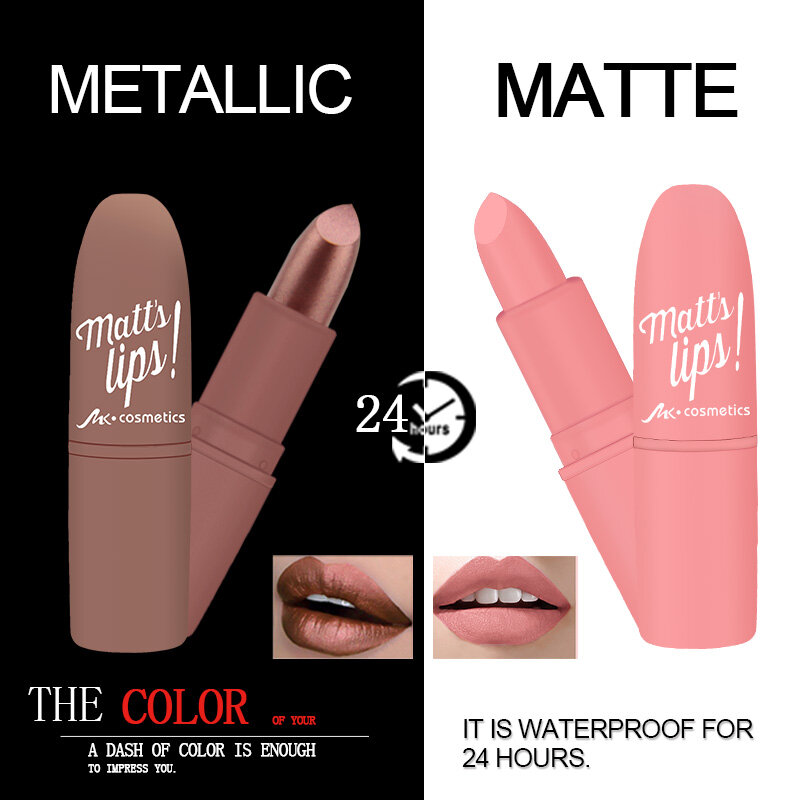 MK Wasserdichte Langlebige Metallic Matte Lippenstift 16 Farben Lippen Make-Up Kosmetik Schimmer Samtig Lipgloss Matte Lippenstift Batom