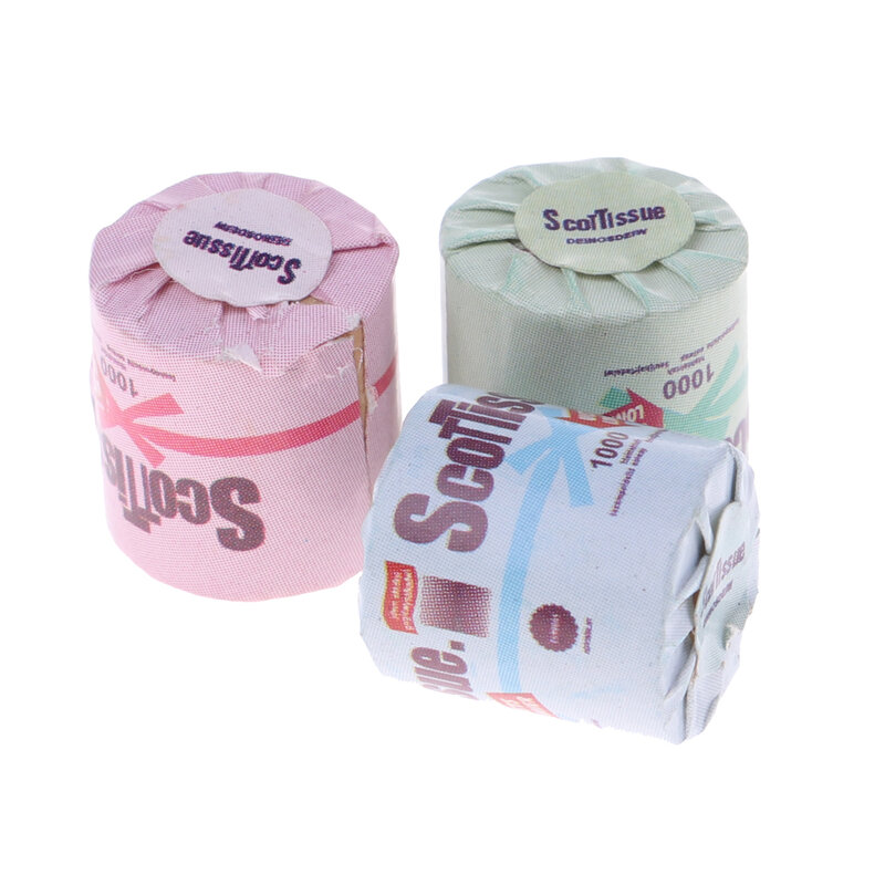 Mini papel higiénico para decoración de baño, rollo de toalla de papel en miniatura para casa de muñecas, 1/12, 3 uds.