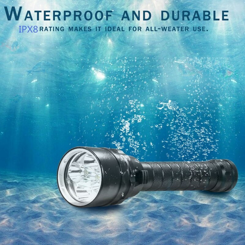 Linterna de submarinismo IPX8, impermeable, profesional, muy potente, led brillante, lámpara de buceo