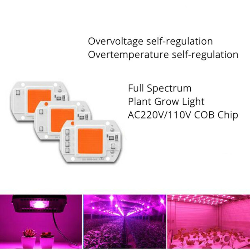 LED COB full spectrum chip 20W 30W 50W AC220V/110V plant grow light LED Floodlight Lamp module 380-840nm 1pcs