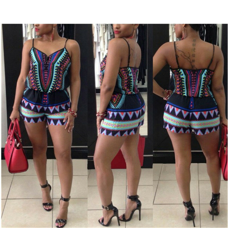 Women Rompers Print Short Jumpsuit Hot Sexy Clubwear Strapless Backless Playsuit Casual Slim Beach One Piece Overalls